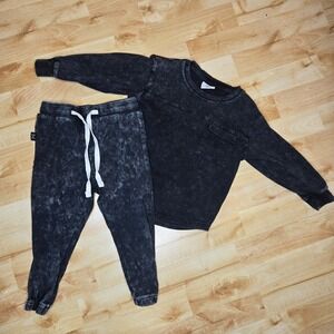 Olive + Scout Toddler Stonw Wash Sweat Set Black 2T